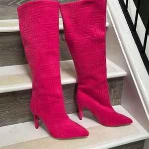 NIB Hot pink over the knee velour boots size 42